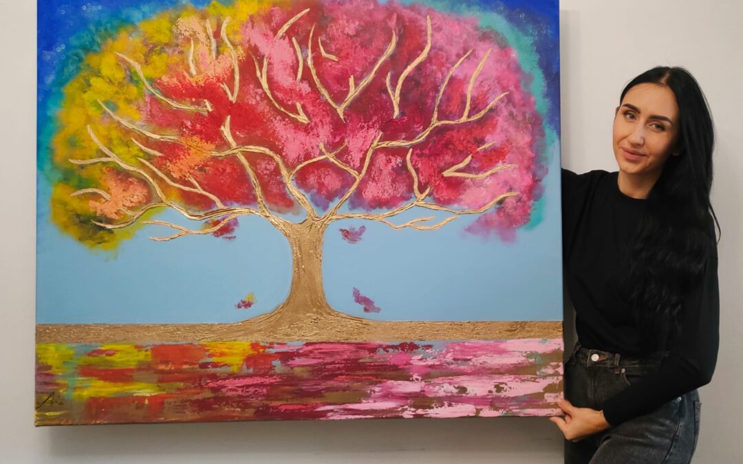 Árbol de la felicidad 120cm x 100cm ORYGINAŁ obraz strukturalny rzeźbiony malowany ręcznie akryle na płótnie